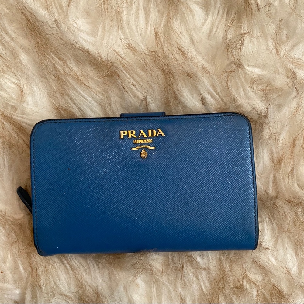 Prade compact blue saffiano wallet